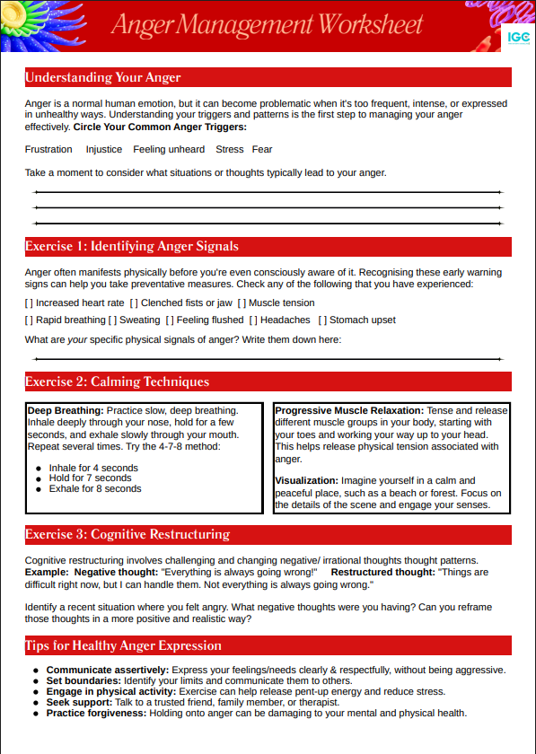 Anger Management Worksheet