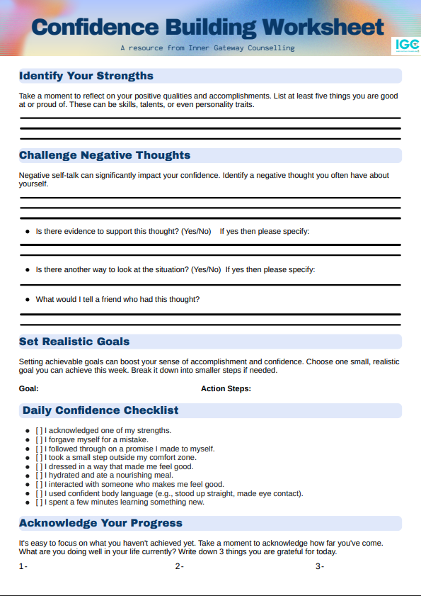 Confidence Building Worksheet