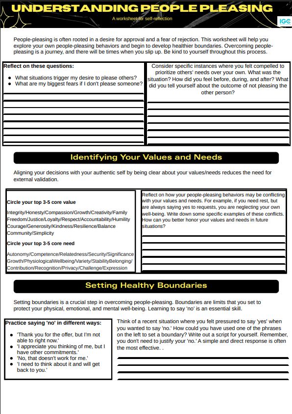 Understanding People Pleasing worksheet